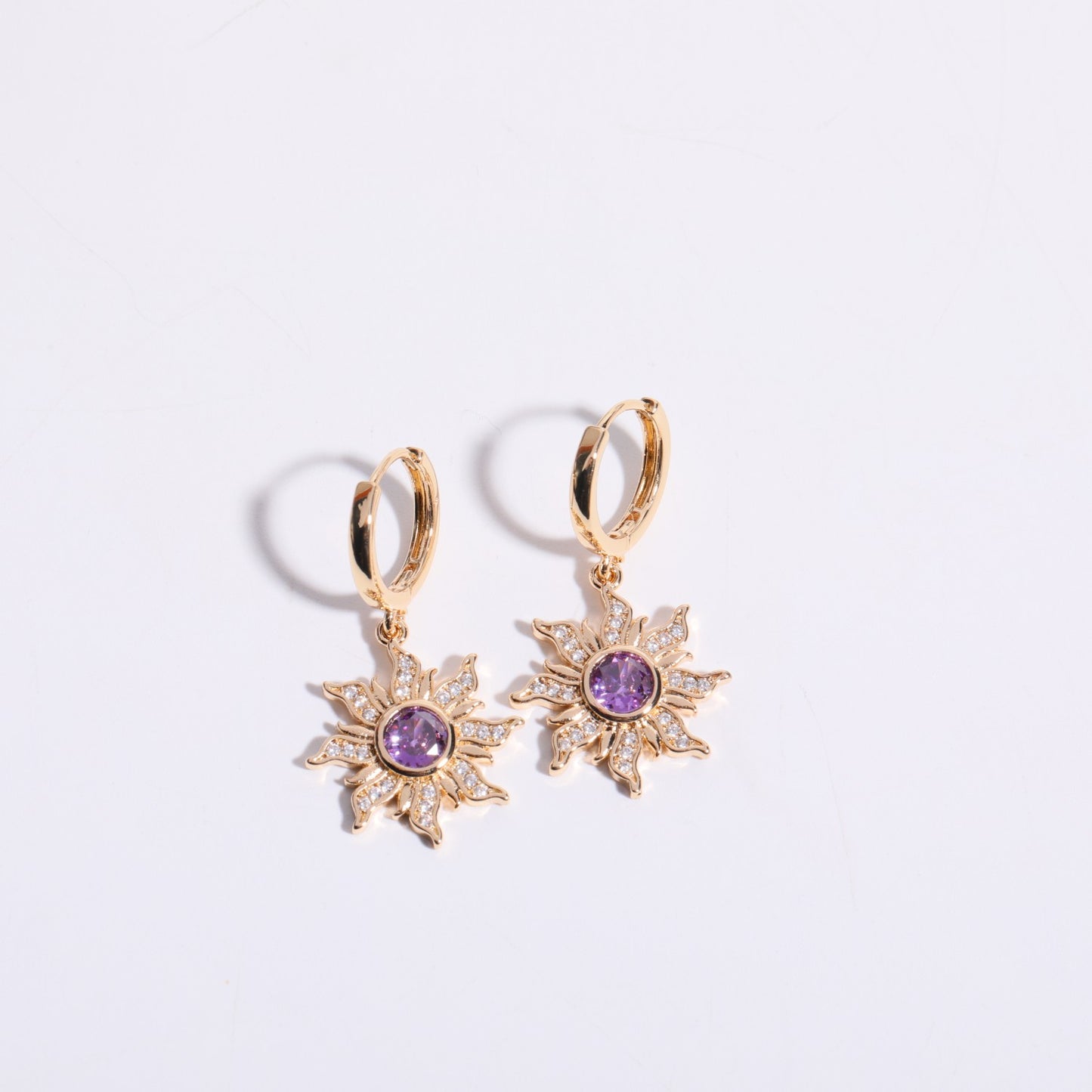 Copper Gold Plated Sweet Plating Inlay Sun Zircon Rings Earrings Necklace
