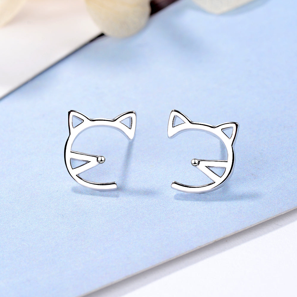 1 Pair Cute Simple Style Cat Copper White Gold Plated Ear Studs