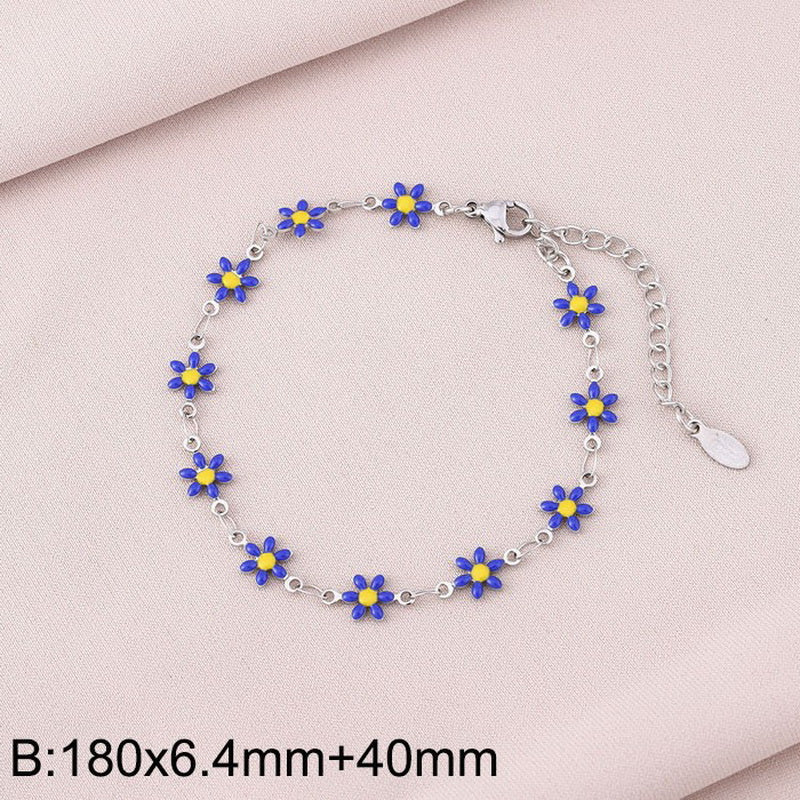 Basic Cross Daisy Stainless Steel Plating Bracelets Necklace