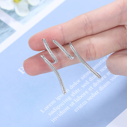 1 Pair Simple Style Waves Inlay Copper Zircon White Gold Plated Ear Studs