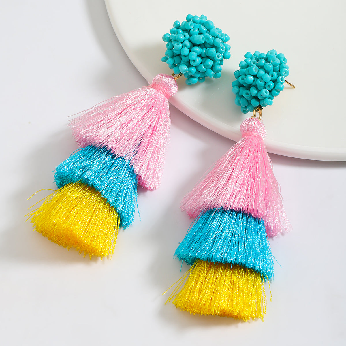 1 Pair Vacation Tassel Handmade Cloth Fabric Handmade Drop Earrings