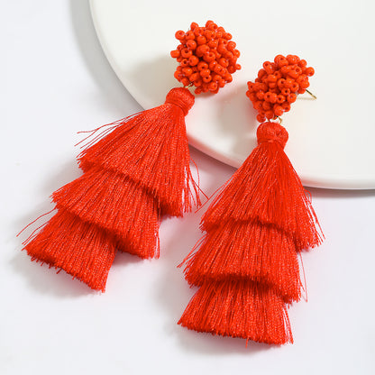 1 Pair Vacation Tassel Handmade Cloth Fabric Handmade Drop Earrings