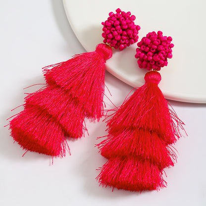 1 Pair Vacation Tassel Handmade Cloth Fabric Handmade Drop Earrings