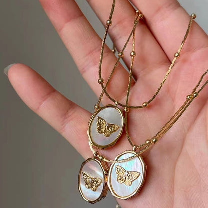 Casual Simple Style Angel Butterfly Copper Plating Shell Copper Zircon 18k Gold Plated Pendant Necklace