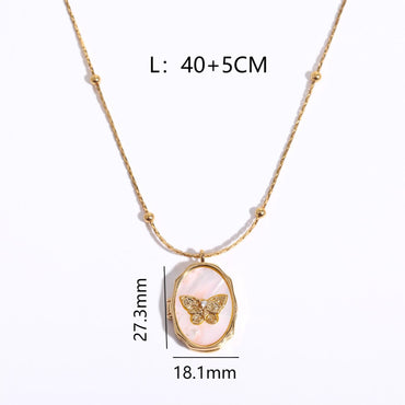 Casual Simple Style Angel Butterfly Copper Plating Shell Copper Zircon 18k Gold Plated Pendant Necklace