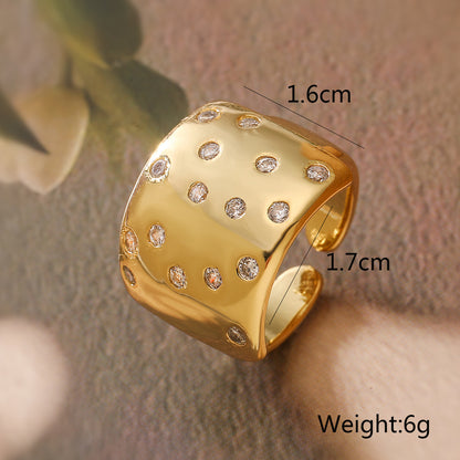 Wholesale Exaggerated Simple Style Geometric Solid Color Copper Inlay 18K Gold Plated Zircon Open Rings