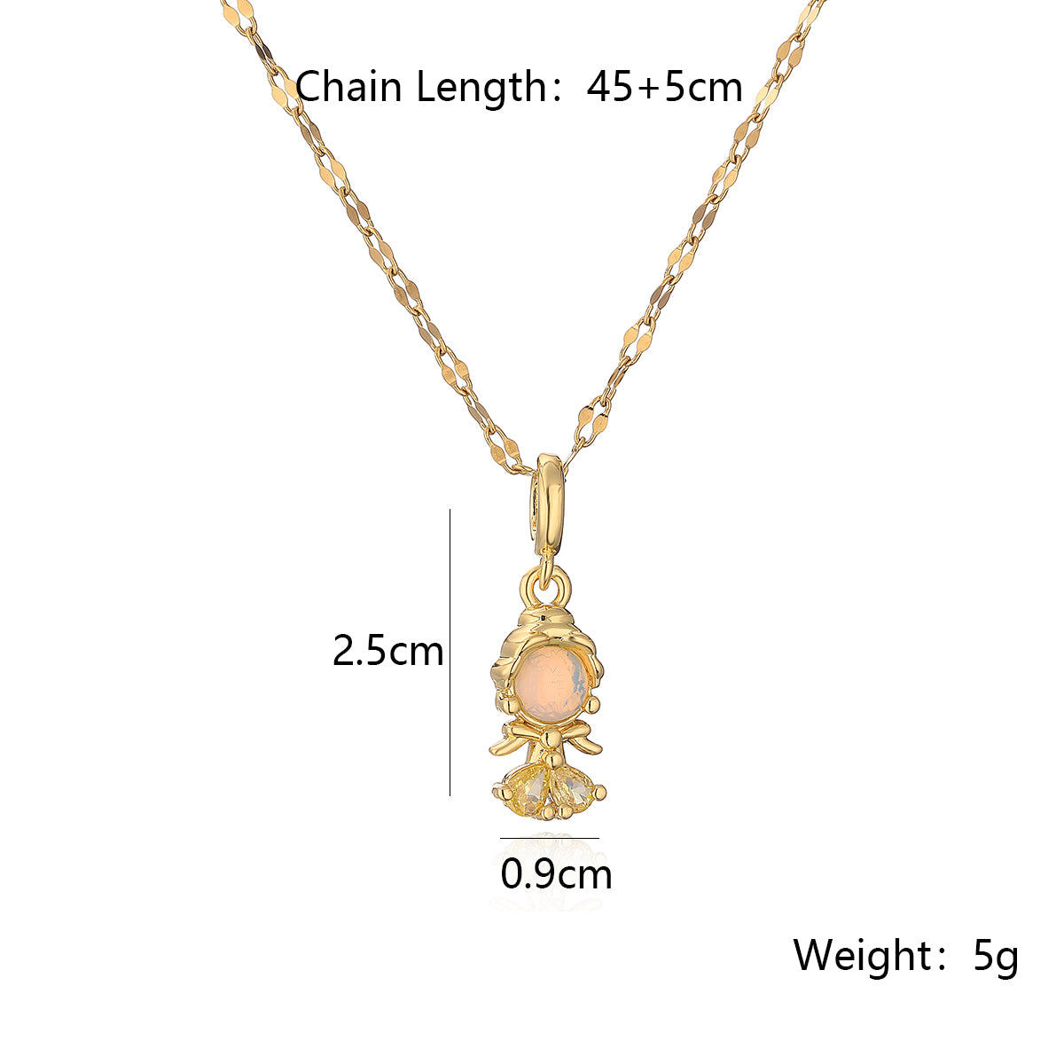 Cute Simple Style Commute Mermaid Copper Plating Inlay Zircon 18k Gold Plated Pendant Necklace
