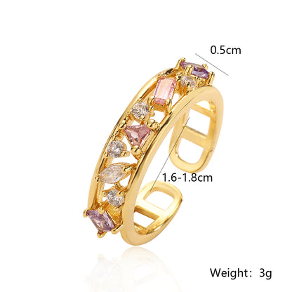 Simple Style Geometric Copper Plating Inlay Artificial Pearls Zircon 18k Gold Plated Open Rings