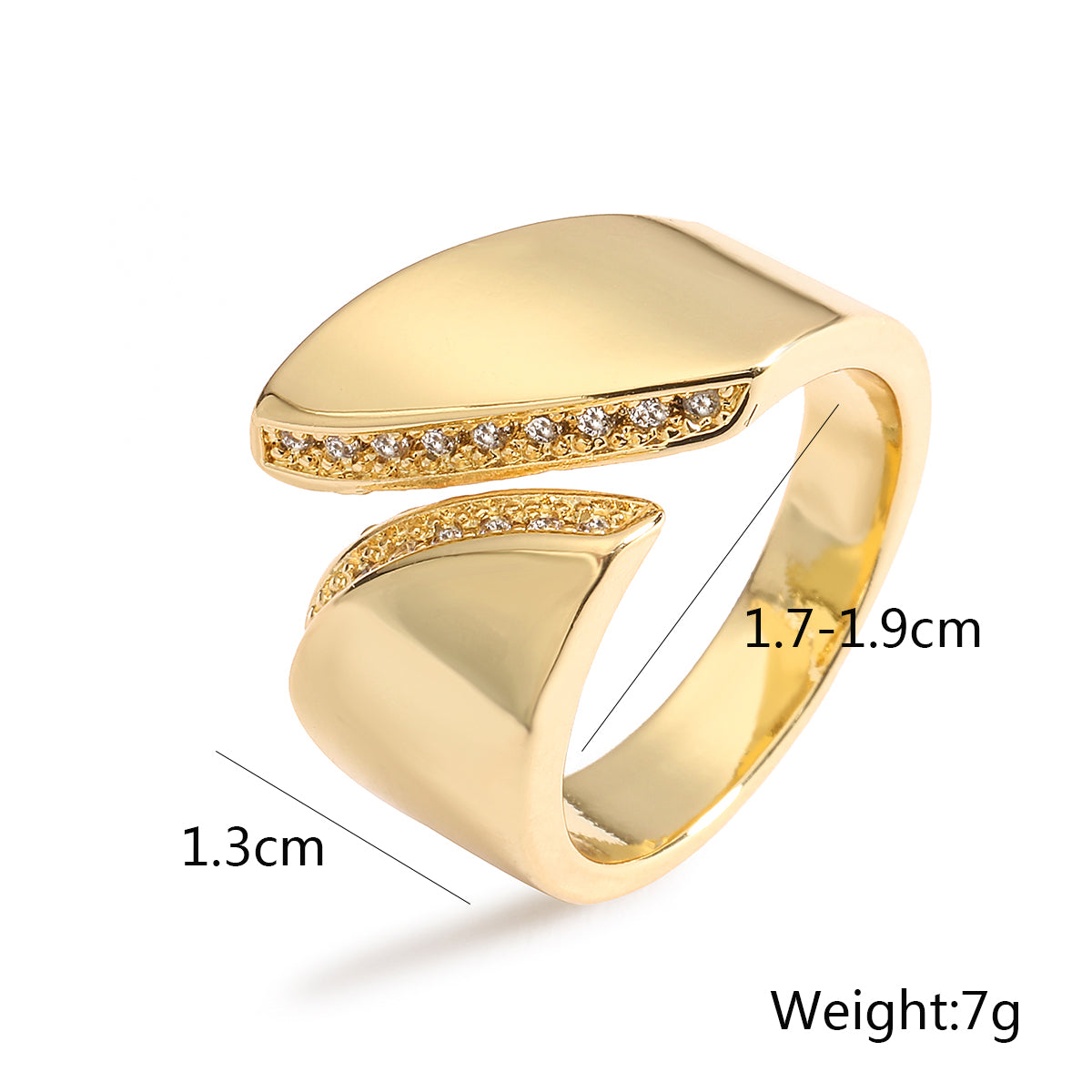 Wholesale Simple Style Geometric Solid Color Copper Inlay 18K Gold Plated Zircon Open Rings