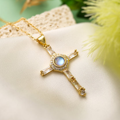 Streetwear Cross Copper 18k Gold Plated Zircon Pendant Necklace In Bulk