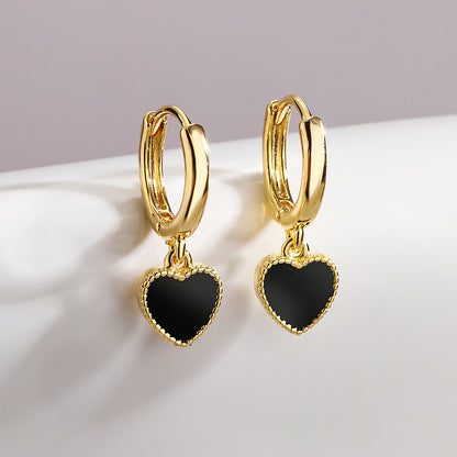 Fashion Heart Shape Copper Enamel Gold Plated Dangling Earrings 1 Pair