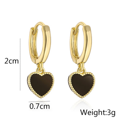 Fashion Heart Shape Copper Enamel Gold Plated Dangling Earrings 1 Pair