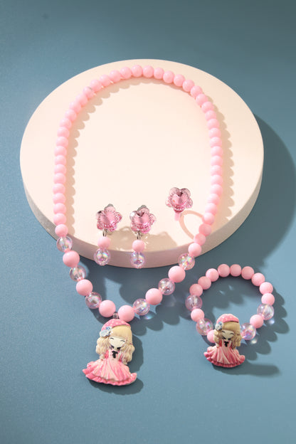 1 Set Cute Cartoon Character Resin Beaded Girl's Rings Earrings Necklace