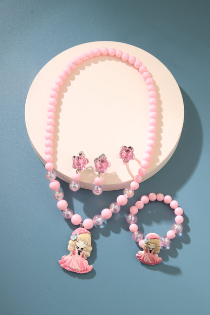 1 Set Cute Cartoon Character Resin Beaded Girl's Rings Earrings Necklace