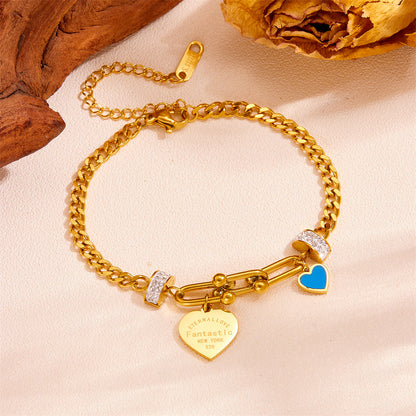 Elegant Simple Style Round Heart Shape Butterfly Titanium Steel Plating Inlay Turquoise Rhinestones Shell Bracelets