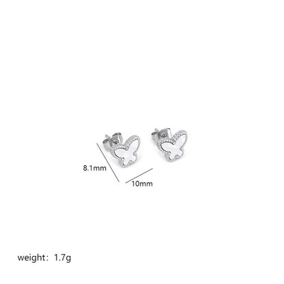 Sweet Heart Shape Butterfly Stainless Steel Plating Hollow Out Inlay Acrylic 18k Gold Plated Ear Studs