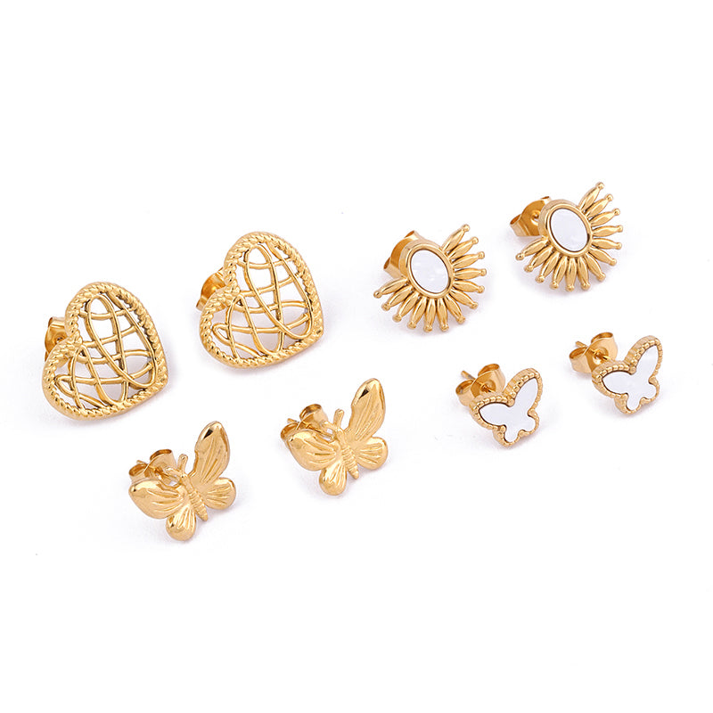 Sweet Heart Shape Butterfly Stainless Steel Plating Hollow Out Inlay Acrylic 18k Gold Plated Ear Studs