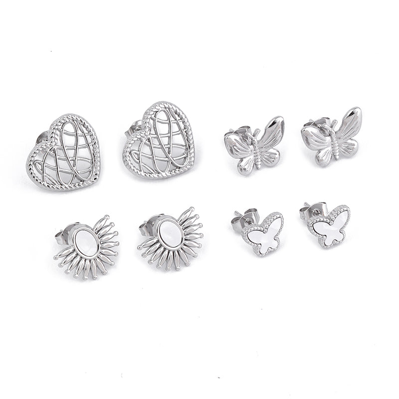 Sweet Heart Shape Butterfly Stainless Steel Plating Hollow Out Inlay Acrylic 18k Gold Plated Ear Studs