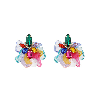 1 Pair Retro Flower Inlay Alloy Rhinestones Ear Studs