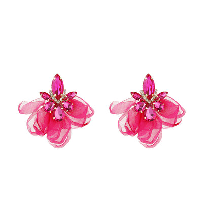 1 Pair Retro Flower Inlay Alloy Rhinestones Ear Studs