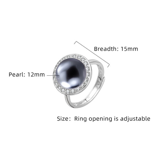 Sterling Silver White Gold Plated Elegant Simple Style Polishing Inlay Round Artificial Pearls Zircon Open Rings