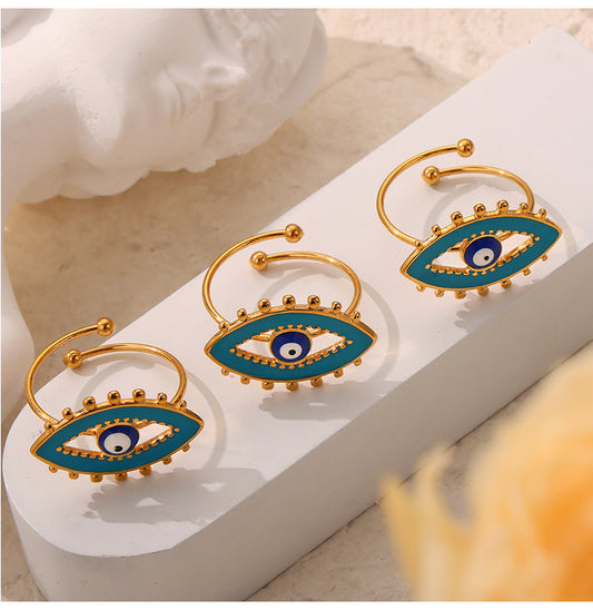 Titanium Steel 18K Gold Plated Elegant Simple Style Enamel Plating Devil's Eye Open Rings