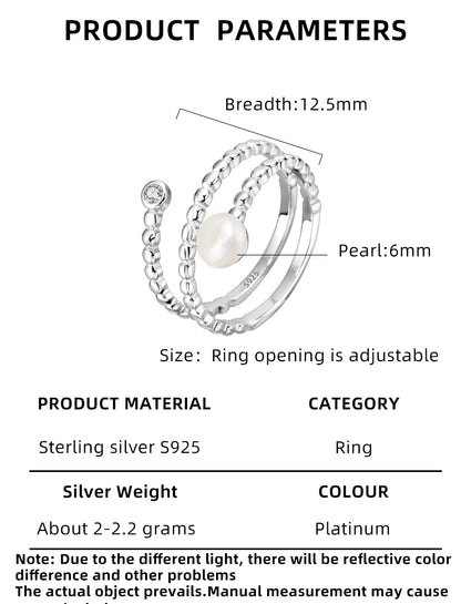 Sterling Silver White Gold Plated Elegant Glam Luxurious Inlay Lines Pearl Zircon Open Rings