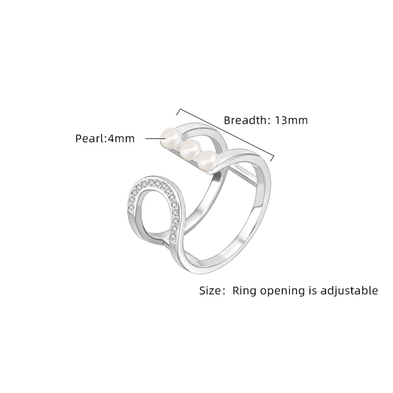 Sterling Silver White Gold Plated Elegant Glam Plating Inlay Semicircle Pearl Zircon Open Rings