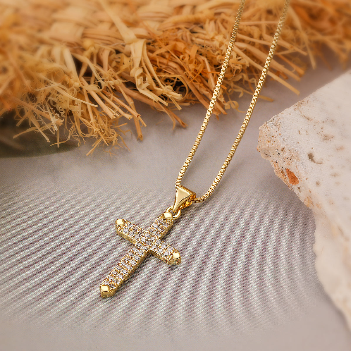 Simple Style Streetwear Cross Copper Plating Inlay Zircon 18k Gold Plated Pendant Necklace