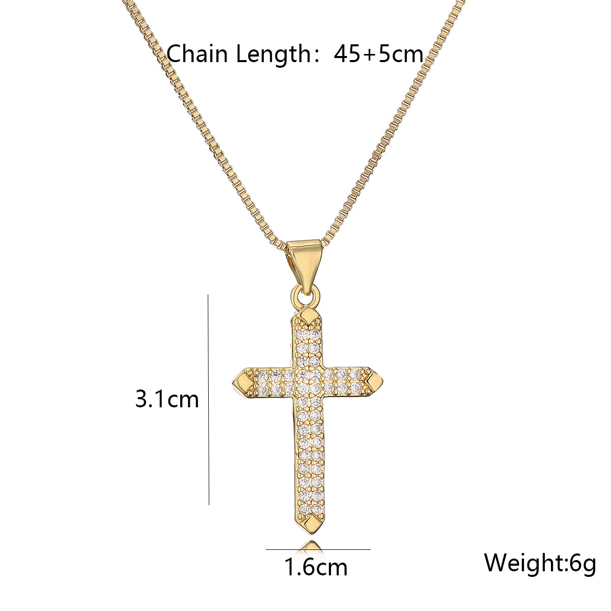 Simple Style Streetwear Cross Copper Plating Inlay Zircon 18k Gold Plated Pendant Necklace
