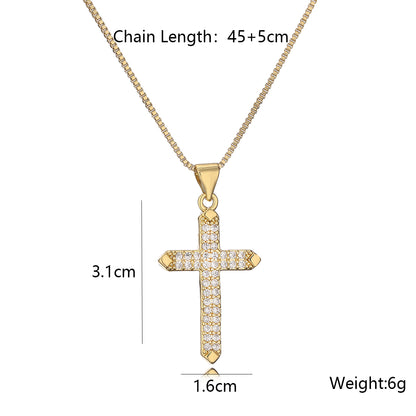 Simple Style Streetwear Cross Copper Plating Inlay Zircon 18k Gold Plated Pendant Necklace