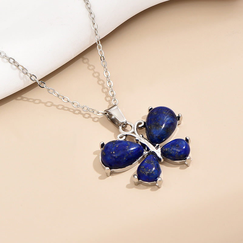 Simple Style Classic Style Butterfly Alloy Inlay Natural Stone Women's Pendant Necklace