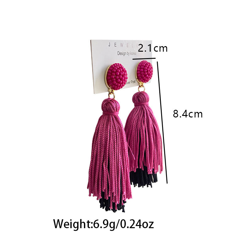 1 Pair Casual Tassel Synthetic Fibre Alloy Glass Drop Earrings