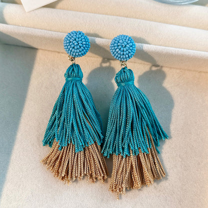 1 Pair Casual Tassel Synthetic Fibre Alloy Glass Drop Earrings