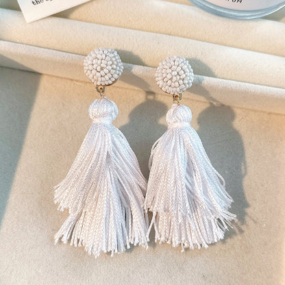 1 Pair Casual Tassel Synthetic Fibre Alloy Glass Drop Earrings