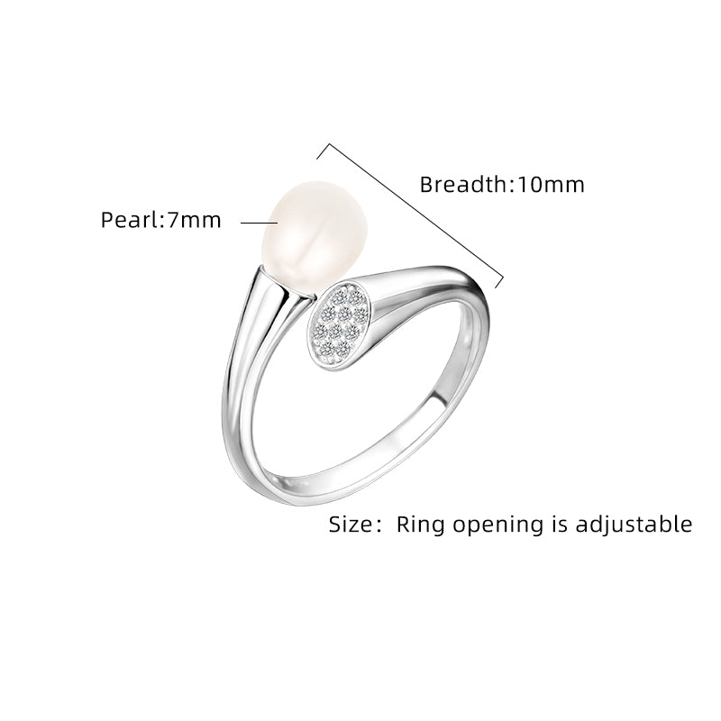 Sterling Silver White Gold Plated Elegant Glam Polishing Plating Inlay Solid Color Pearl Zircon Open Rings