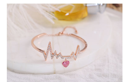 Copper Simple Style Classic Style Inlay Electrocardiogram Zircon Bangle