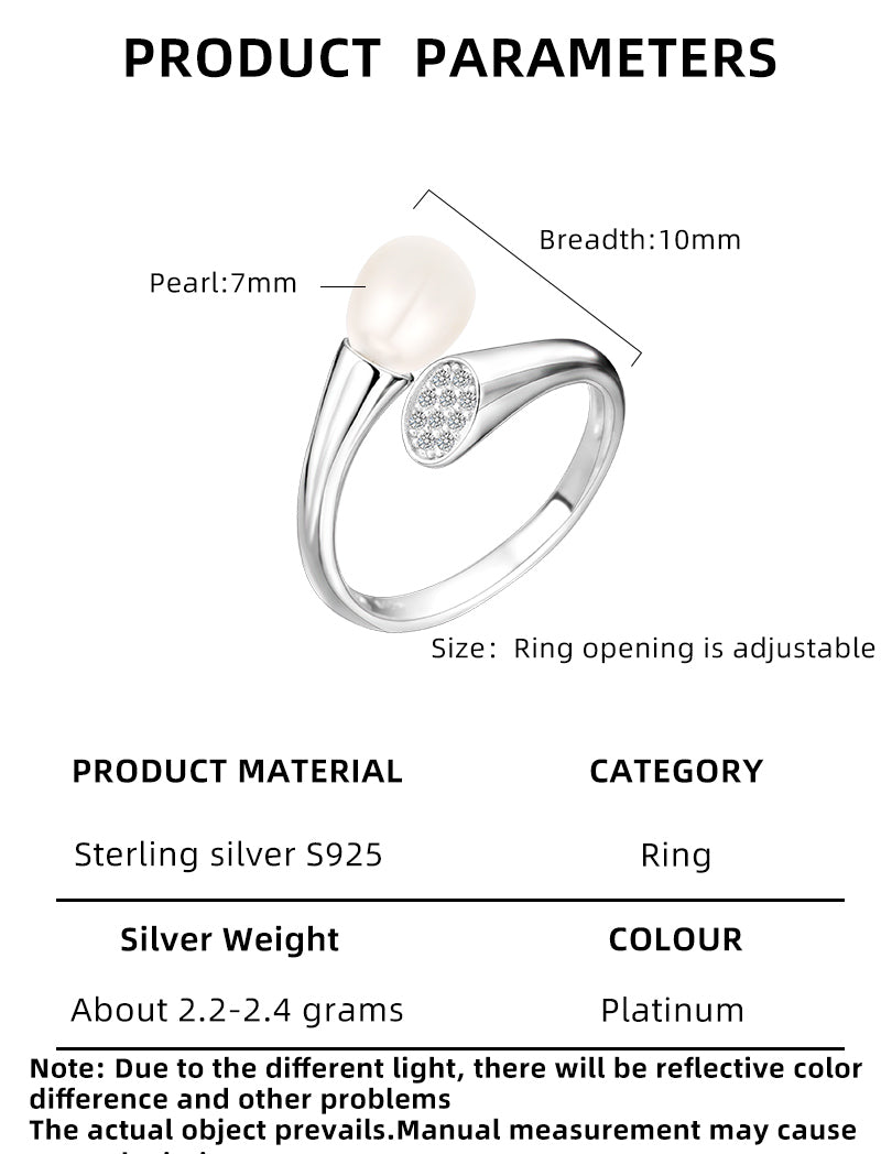 Sterling Silver White Gold Plated Elegant Glam Polishing Plating Inlay Solid Color Pearl Zircon Open Rings