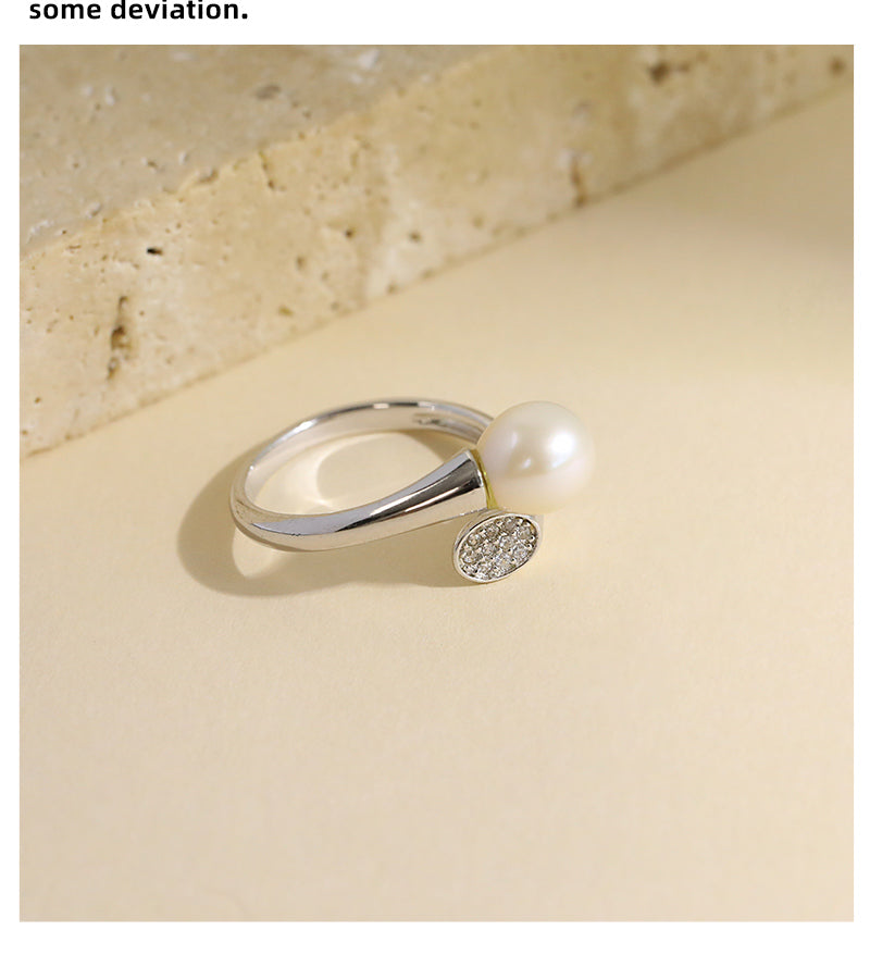 Sterling Silver White Gold Plated Elegant Glam Polishing Plating Inlay Solid Color Pearl Zircon Open Rings