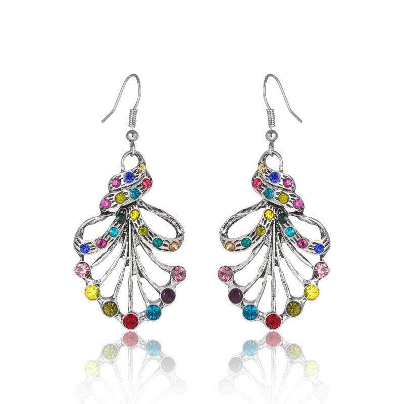 1 Pair Retro Flower Alloy Inlay Rhinestones Opal Women's Drop Earrings
