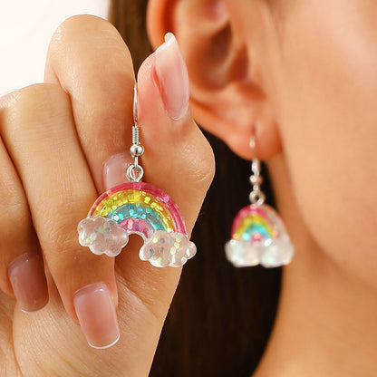 1 Pair Cute Simple Style Rainbow Plastic Resin Dangling Earrings