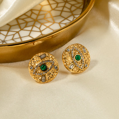 316 Stainless Steel  18K Gold Plated Simple Style Classic Style Plating Inlay Devil's Eye Turquoise Rings Earrings