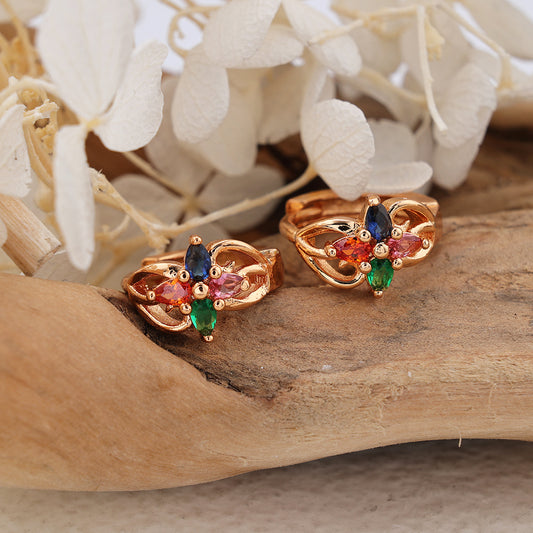 1 Pair Simple Style Classic Style Color Block Inlay Copper Zircon Rose Gold Plated Ear Studs