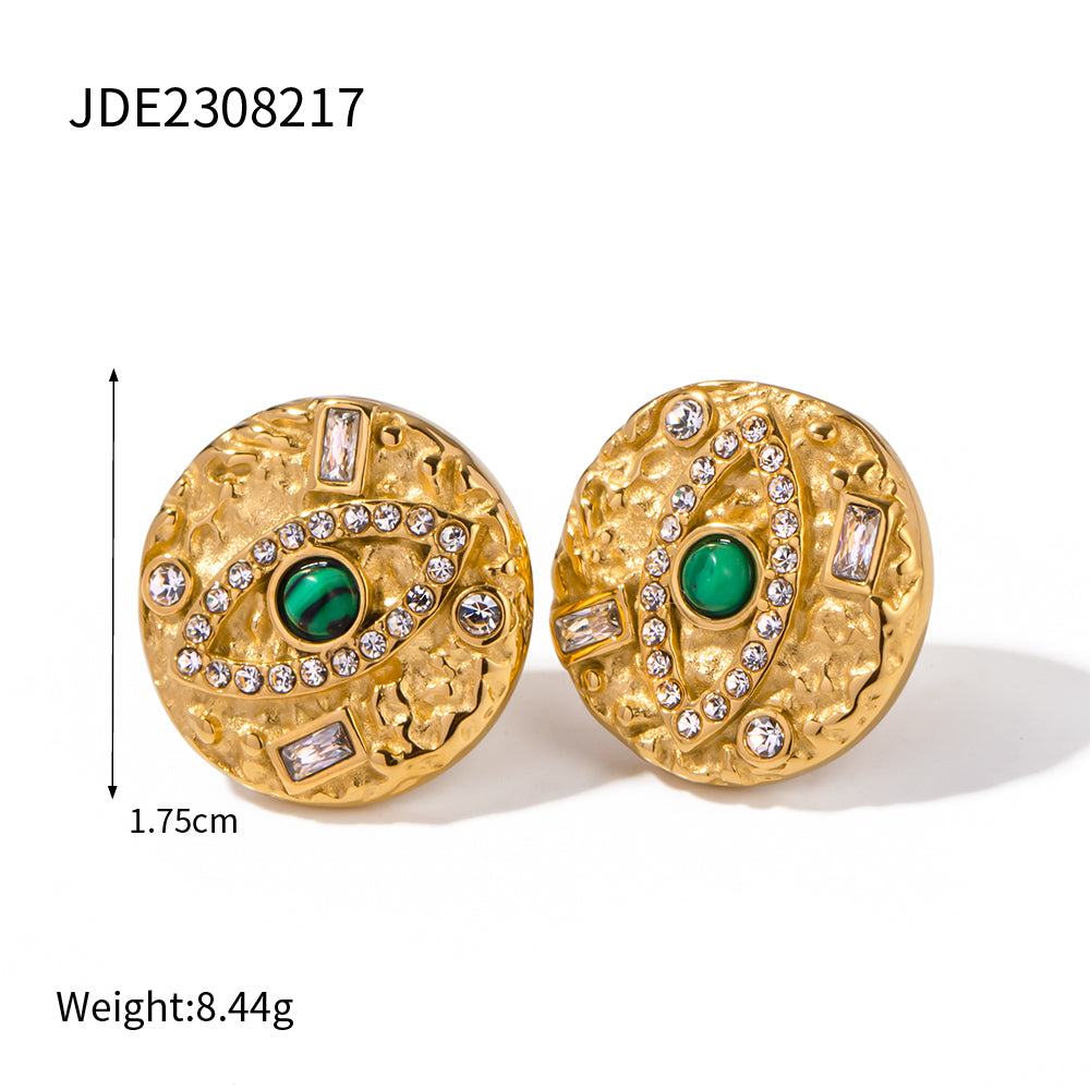 316 Stainless Steel  18K Gold Plated Simple Style Classic Style Plating Inlay Devil's Eye Turquoise Rings Earrings