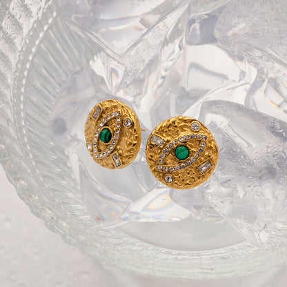 316 Stainless Steel  18K Gold Plated Simple Style Classic Style Plating Inlay Devil's Eye Turquoise Rings Earrings