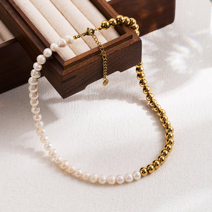 Ig Style Simple Style Geometric Stainless Steel Freshwater Pearl Plating 18k Gold Plated Necklace