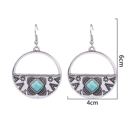 1 Pair Bohemian Round Inlay Zinc Alloy Turquoise Drop Earrings