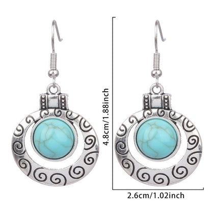 1 Pair Bohemian Round Inlay Zinc Alloy Turquoise Drop Earrings