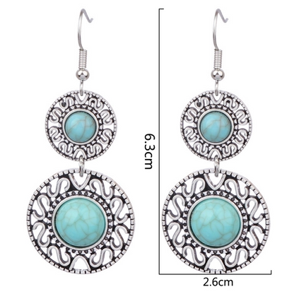 1 Pair Bohemian Round Inlay Zinc Alloy Turquoise Drop Earrings