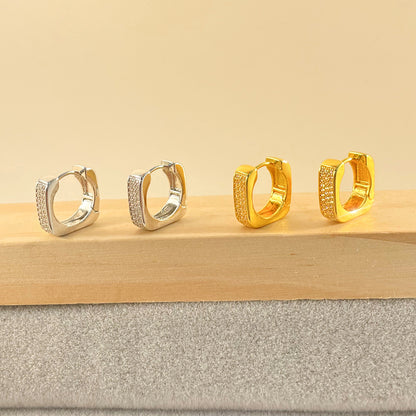 1 Pair Simple Style Classic Style Square Plating Inlay Copper Zircon 18K Gold Plated Hoop Earrings